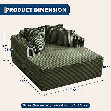 61" Oversized Cloud-Plush Chaise Lounge Chair,Corduroy Upholstered Sofa Bed with Throw Pillows
