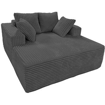 61" Oversized Cloud-Plush Chaise Lounge Chair,Corduroy Upholstered Sofa Bed with Throw Pillows