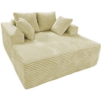 61" Oversized Cloud-Plush Chaise Lounge Chair,Corduroy Upholstered Sofa Bed with Throw Pillows