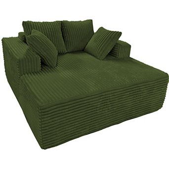 61" Oversized Cloud-Plush Chaise Lounge Chair,Corduroy Upholstered Sofa Bed with Throw Pillows