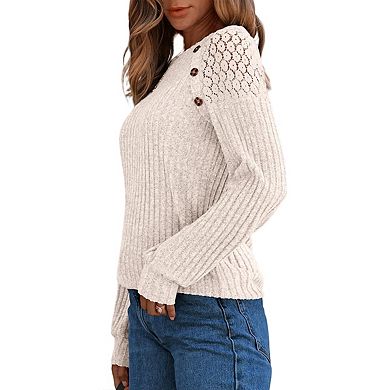 Womens Long Sleeve Tunic Tops Casual Crew Neck Dressy Shirt Lace Patchwork Blouses Pullover Sweaters