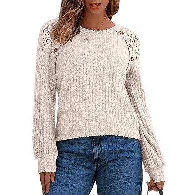 Womens Long Sleeve Tunic Tops Casual Crew Neck Dressy Shirt Lace Patchwork Blouses Pullover Sweaters