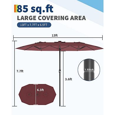 13 FT Large Double-Sided Rectangle Patio Umbrella Crank Handle & Tilt Adjustment, Polyester Canopy