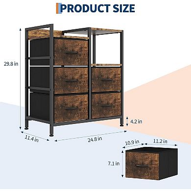 Filing Cabinet, Mobile Rolling 5-Drawer Storage with Printer Stand & Open Shelf for Home Office