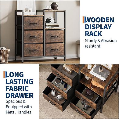 Filing Cabinet, Mobile Rolling 5-Drawer Storage with Printer Stand & Open Shelf for Home Office