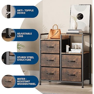 Filing Cabinet, Mobile Rolling 5-Drawer Storage with Printer Stand & Open Shelf for Home Office