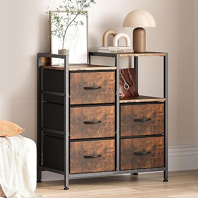 Filing Cabinet, Mobile Rolling 5-Drawer Storage with Printer Stand & Open Shelf for Home Office