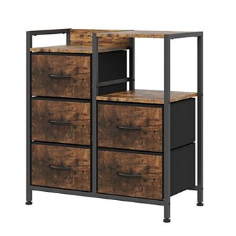 Filing Cabinet, Mobile Rolling 5-Drawer Storage with Printer Stand & Open Shelf for Home Office