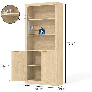 Tall Book Shelf and Bookcase, Wooden Bookcase with Doors
