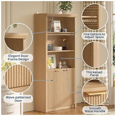 Tall Book Shelf and Bookcase, Wooden Bookcase with Doors