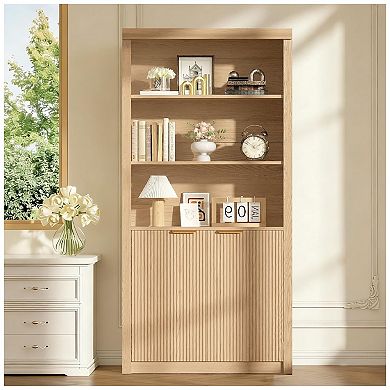 Tall Book Shelf and Bookcase, Wooden Bookcase with Doors