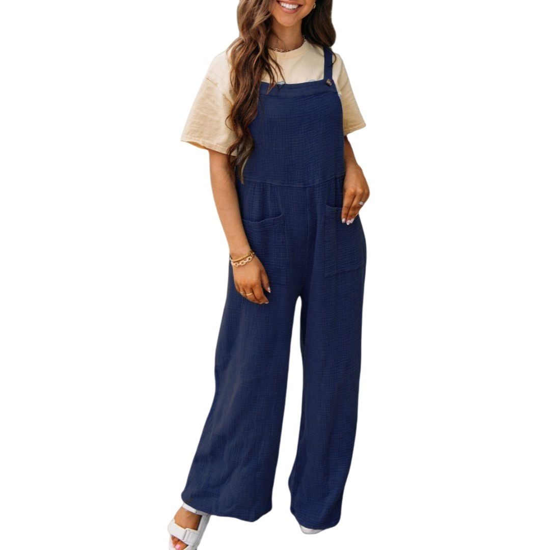 Женские комбинезоны Casual Loose Jumpsuits Boho Wide Leg Rompers Sleeveless Overalls with Pockets — фото 1