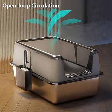 13.98" Tall Stainless Steel Cat Litter Box - Extra Large, High-Sided & Non-Stick