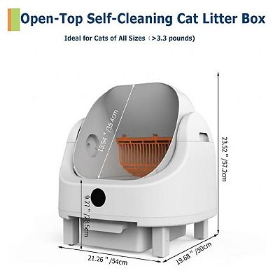 Open-Top Self Cleaning Cat Litter Box, Automatic Litter Box , 9l Waste Bin