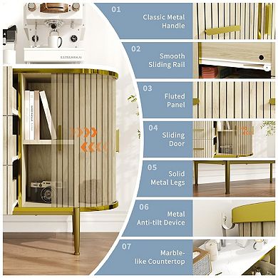 Fluted Sideboard Buffet Cabinet, Kitchen 59in Large Credenza Storage Cabinet