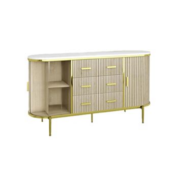 Fluted Sideboard Buffet Cabinet, Kitchen 59 in Large Credenza Storage Cabinet