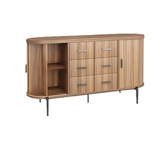 Fluted Sideboard Buffet Cabinet, Kitchen 59 in Large Credenza Storage Cabinet