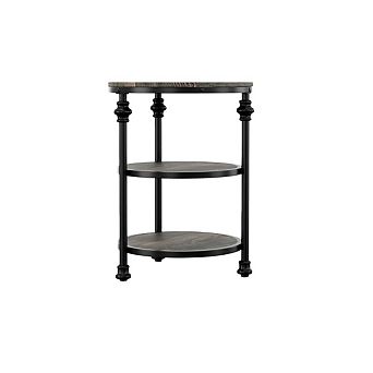 Round Storage End Table with 3 Open Shelves & Metal Legs, Farmhouse Bedroom Accent Table