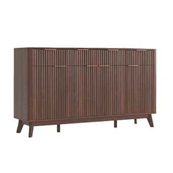 60" Large Fluted Buffet Sideboard Cabinet with Drawers, Modern Farmhouse Buffet Storage Cabinet