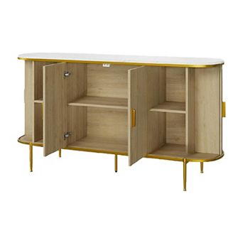 60" Large Fluted Buffet Sideboard Cabinet with Drawers, Modern Farmhouse Buffet Storage Cabinet