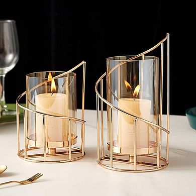 Set of 2 Gold Wire Candle Holders