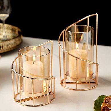 Set of 2 Gold Wire Candle Holders