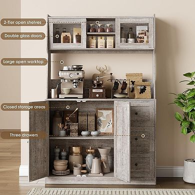 Farmhouse Pantry Cabinet, Kitchen Hutch Storage Cabinet