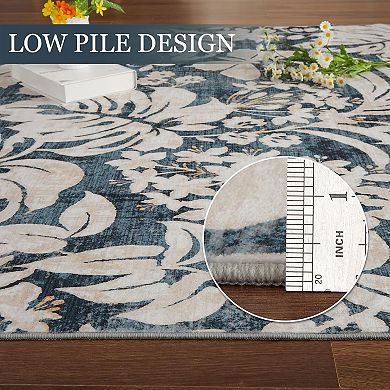 Area Rug Botanical Floral Leaf Printed Accent Carpet with Non-Slip Backing