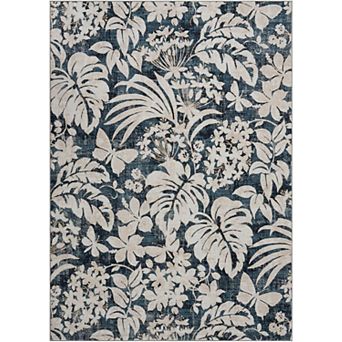 Area Rug Botanical Floral Leaf Printed Accent Carpet with Non-Slip Backing