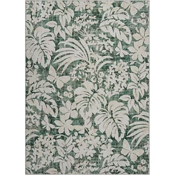 Area Rug Botanical Floral Leaf Printed Accent Carpet with Non-Slip Backing