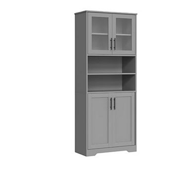 67-Inch Storage Cabinet with Glass & Wood Doors