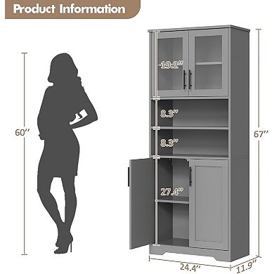 67-Inch Storage Cabinet with Glass & Wood Doors