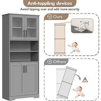 67-Inch Storage Cabinet with Glass & Wood Doors
