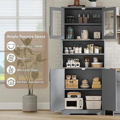67-Inch Storage Cabinet with Glass & Wood Doors