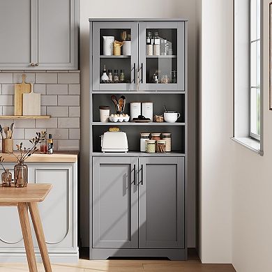 67-Inch Storage Cabinet with Glass & Wood Doors