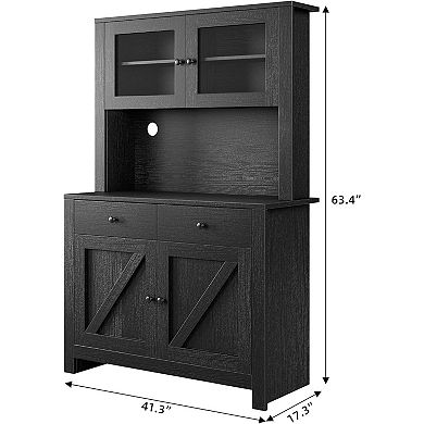 Tall Freestanding Storage Cabinet, Features 4 Doors & Adjustable Shelves, for Kitchen & Dining Room