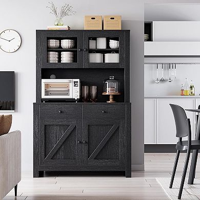 Tall Freestanding Storage Cabinet, Features 4 Doors & Adjustable Shelves, for Kitchen & Dining Room