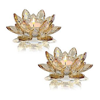 Set of 2 Crystal Lotus Tealight Candle Holders