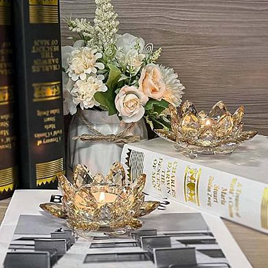 Set of 2 Crystal Lotus Tealight Candle Holders