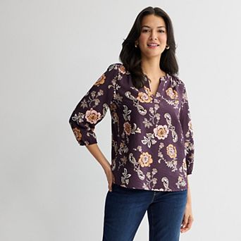 Women's Croft & Barrow 3/4 Sleeve V-Neck Blouse