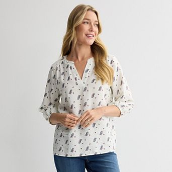 Women's Croft & Barrow 3/4 Sleeve V-Neck Blouse