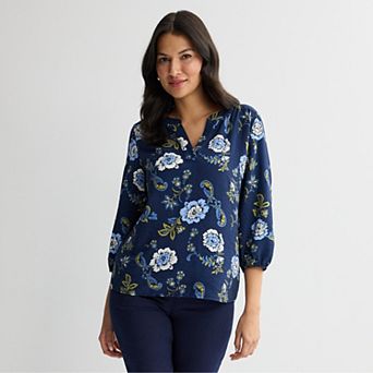 Women's Croft & Barrow 3/4 Sleeve V-Neck Blouse