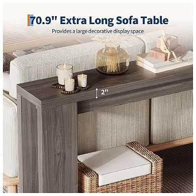 Rustic Farmhouse Console Table Long Narrow Rectangular Sofa Side Table for Entryway