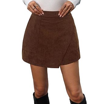 Womens High Waist Corduroy Skirt Mini Zipper Closure for Casual Retro Fall Wear