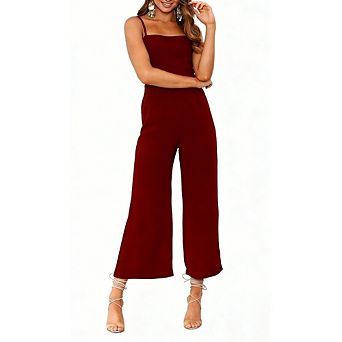 Womens Jumpsuit Spaghetti Strap Square Neck Wide Leg Cropped Causal Work Office Slim Fit Romper