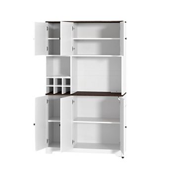 71 Inch Tall White Kitchen Pantry Cabinet, Modern Kitchen Hutch Storage Cabinet with Wine Rack