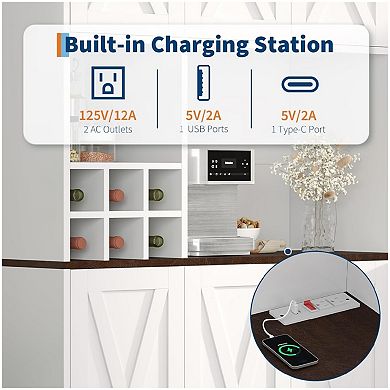 71 Inch Tall White Kitchen Pantry Cabinet, Modern Kitchen Hutch Storage Cabinet with Wine Rack