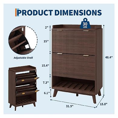 Fluted Shoe Cabinet for Entryway, 48" Tall Modern Narrow Shoe Organizer Storage, Bottom Open Shelf