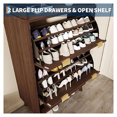 Fluted Shoe Cabinet for Entryway, 48" Tall Modern Narrow Shoe Organizer Storage, Bottom Open Shelf
