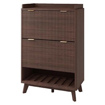 Fluted Shoe Cabinet for Entryway, 48" Tall Modern Narrow Shoe Organizer Storage, Bottom Open Shelf